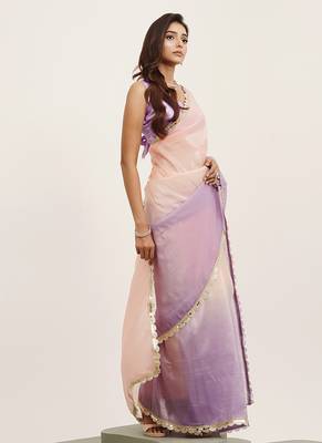 Peach tissue embellished sequinned work fancy saree 5