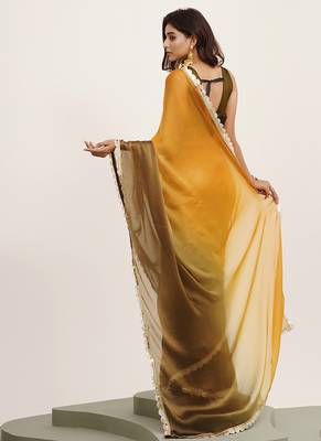 Mustard chiffon embellished sequinned work fancy saree 2
