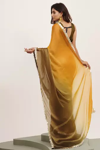 Mustard chiffon embellished sequinned work fancy saree