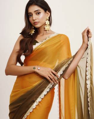 Mustard chiffon embellished sequinned work fancy saree 3