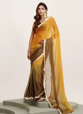 Mustard chiffon embellished sequinned work fancy saree 4