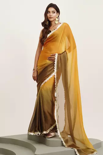 Mustard chiffon embellished sequinned work fancy saree