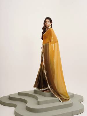 Mustard chiffon embellished sequinned work fancy saree 5
