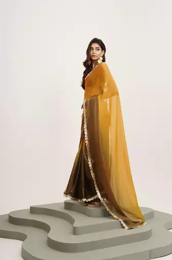 Mustard chiffon embellished sequinned work fancy saree