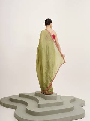 Green tissue embellished sequinned work fancy saree 2