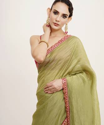 Green tissue embellished sequinned work fancy saree 3