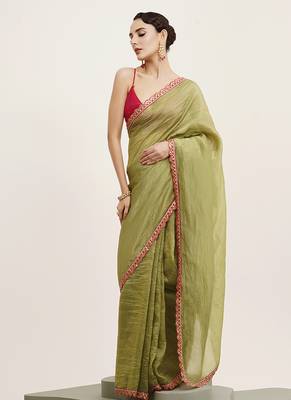 Green tissue embellished sequinned work fancy saree 4
