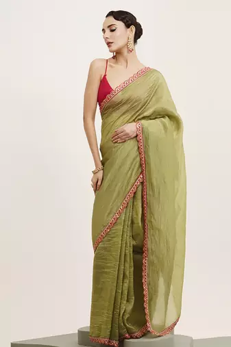 Green tissue embellished sequinned work fancy saree