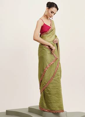 Green tissue embellished sequinned work fancy saree 5