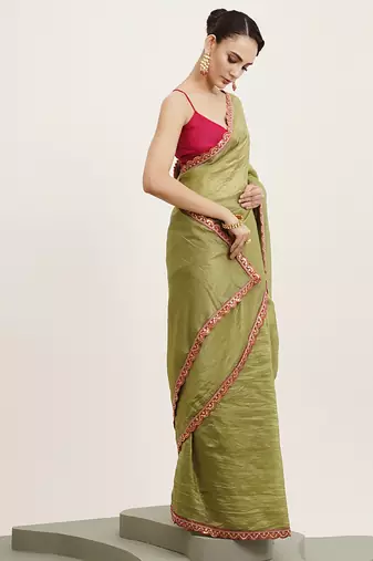 Green tissue embellished sequinned work fancy saree