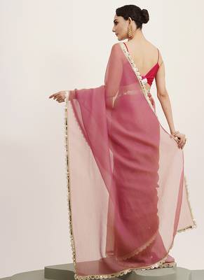 Pink tissue embellished sequinned work fancy saree 2