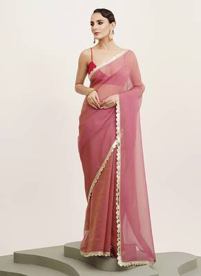 Pink tissue embellished sequinned work fancy saree 4
