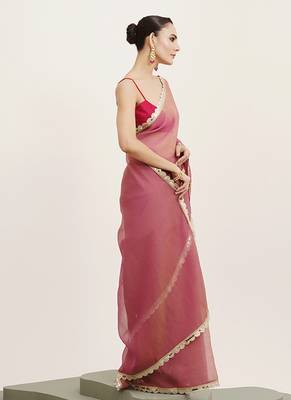 Pink tissue embellished sequinned work fancy saree 5