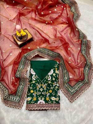 Red art silk crush fabric with Multi thread sequins embroidered work lace border saree with blouse 1