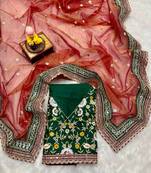 Red art silk crush fabric with Multi thread sequins embroidered work lace border saree with blouse