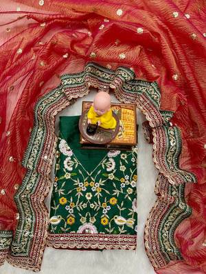Red art silk crush fabric with Multi thread sequins embroidered work lace border saree with blouse 4