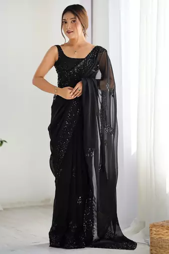 Black sequins work partywear saree