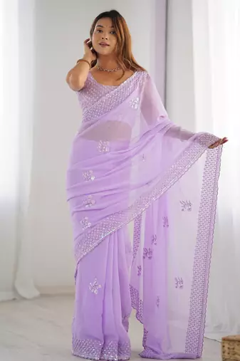 Lavender color smart and sparkling bollywood party style sequins work saree
