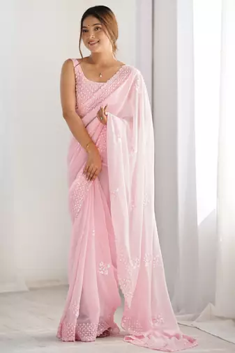 Pink color smart and sparkling bollywood party style sequins work saree