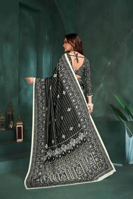 Black sophisticated digital foil printed crepe silk blend saree 2