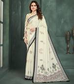 White color sophisticated digital foil printed crepe silk saree