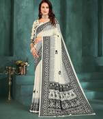 White color sophisticated digital foil printed crepe silk saree