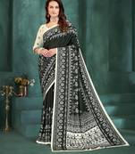 Black color sophisticated digital foil printed crepe silk saree