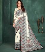 White color sophisticated digital foil printed crepe silk saree