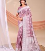 Purple color linen cotton fabric wevon jacquard beautiful partywear saree