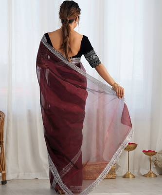 Coffee twill net sequins work saree 2