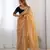 Gold color twill net fabric glamorous bollywood style sequins work saree