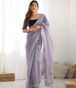 Lavender color twill net fabric glamorous bollywood style sequins work saree