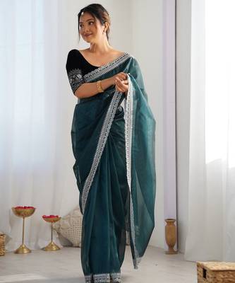 Rama twill net glamorous style sequins work saree 1