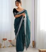 Rama color twill net fabric glamorous bollywood style sequins work saree