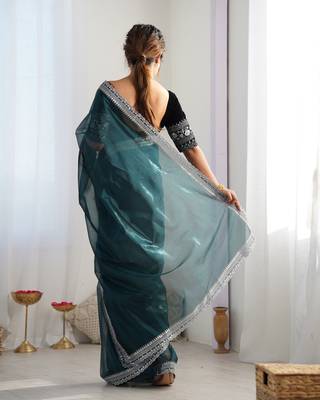 Rama twill net glamorous style sequins work saree 2
