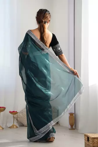 Rama twill net glamorous style sequins work saree