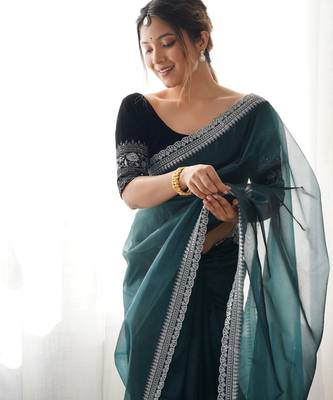 Rama twill net glamorous style sequins work saree 3