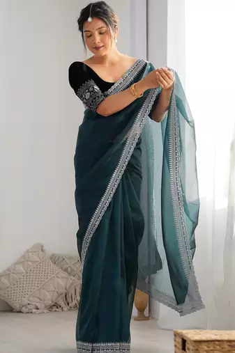 Rama twill net glamorous style sequins work saree