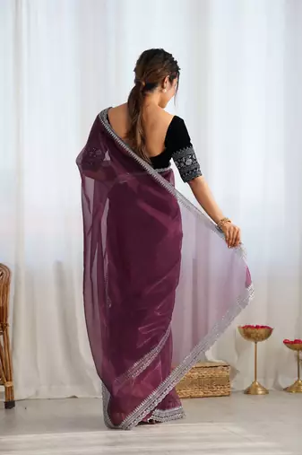 Wine twill net glamorous style sequins work saree