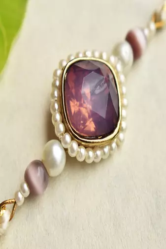 Royal amethyst pearl rakhi with roli chawal capsules