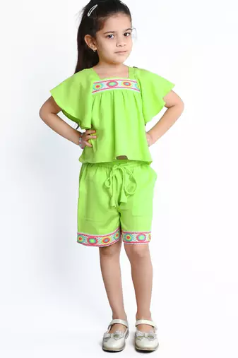 Neon green embriodered outfit co-ord set
