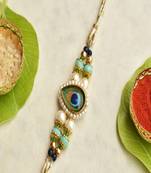 Mor pankh beaded rakhi with roli chawal capsules