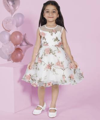 Off-white floral 3d applique prited party frock 1