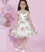 Off-white floral 3d applique prited party frock