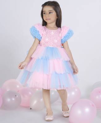Blue floral embellished party frock 1