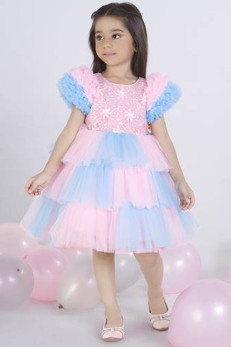 Blue floral embellished party frock