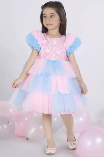 Blue floral embellished party frock