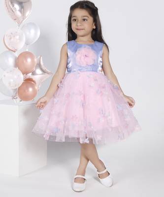 Baby pink floral applique party frock 1