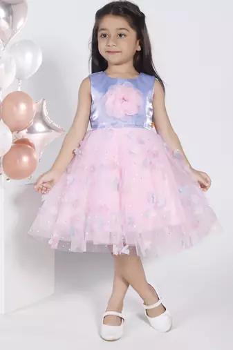 Baby pink floral applique party frock
