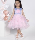Baby pink floral applique party frock